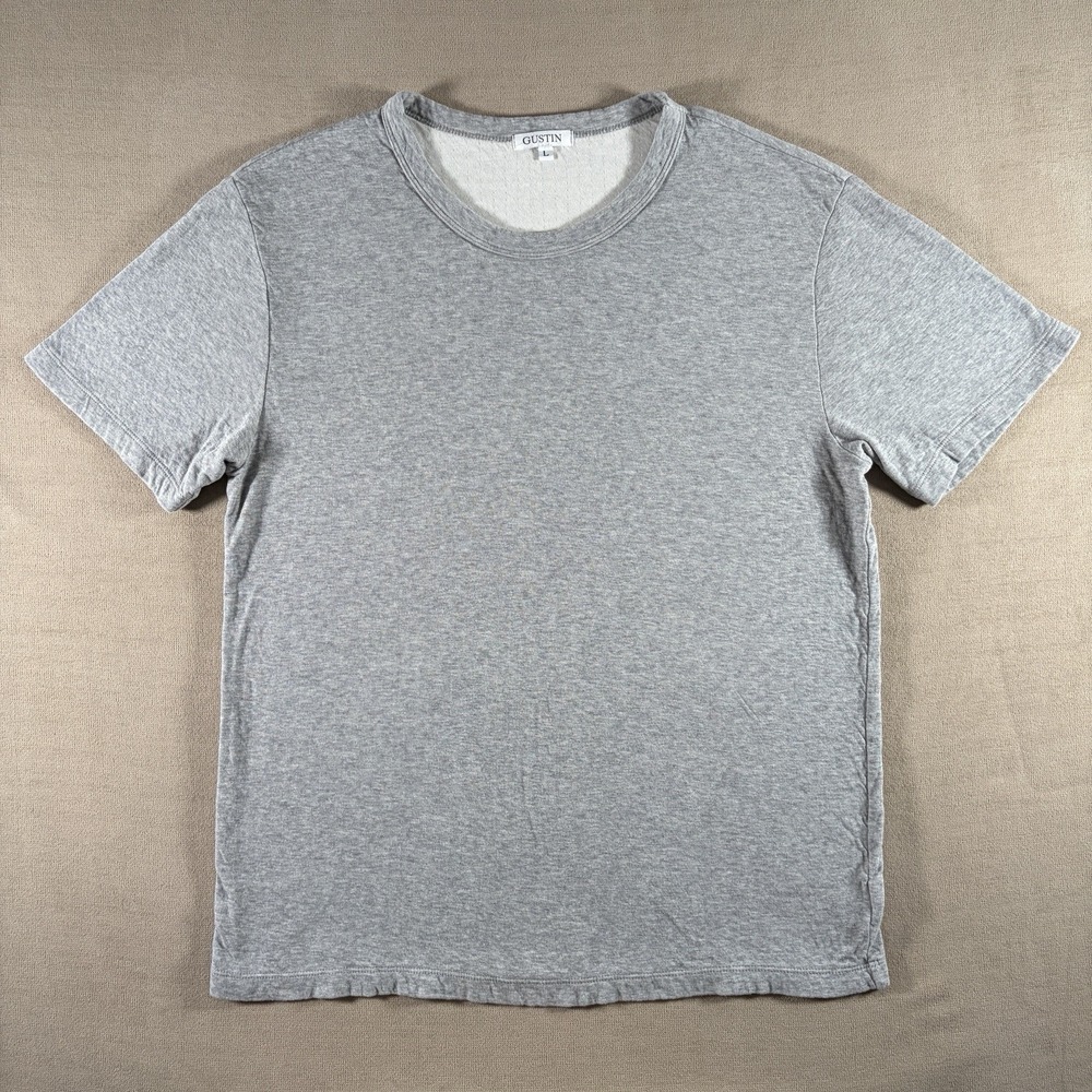 Gustin T Shirt Men's Large Gray French Terry Crewneck Short Sleeve Made In USA